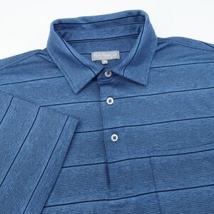 Fish Hippie Co Blue Striped Performance Polo Shirt Mens Medium Short Sleeve Golf